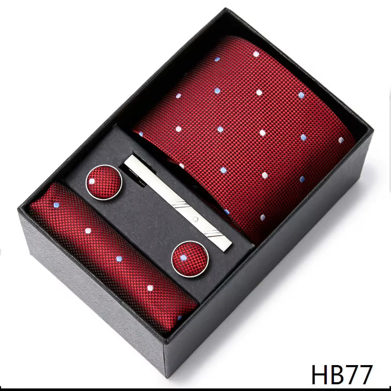 Brand Fashion Tie Pocket Squares Cufflink Set Necktie Blue Striped Man Wedding Accessories Fit Workplace Holiday Gift Box