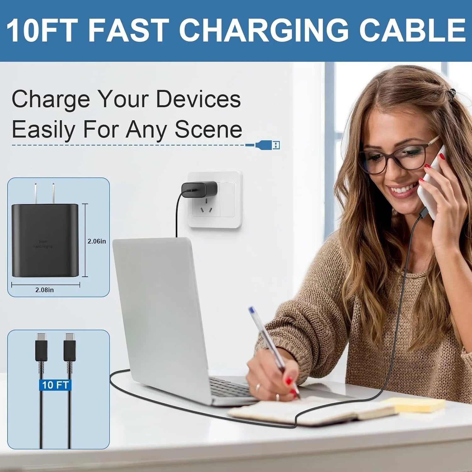 Type C Charger Fast Charging, 45W Android Charger USB C Block, Super Fast Phone Charger with 10FT USB-C Cable Compatible with Samsung Galaxy S25/S25 Ultra/S25+/S24 Ultra/S24/S24+/S23 Ultra
