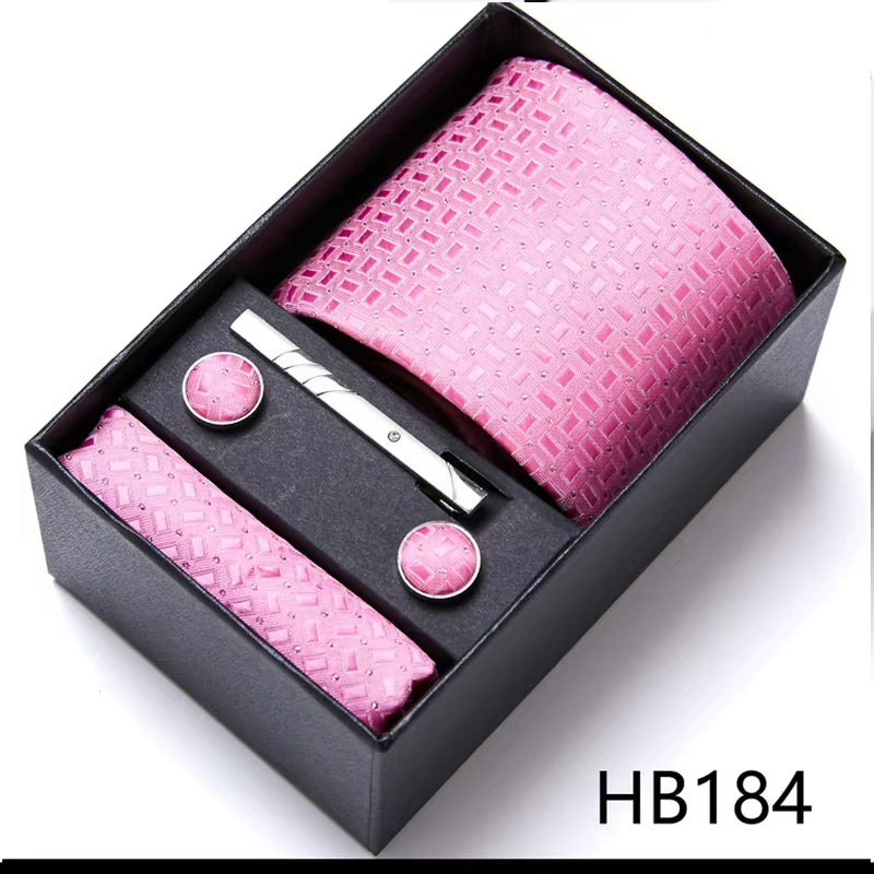 Brand Fashion Tie Pocket Squares Cufflink Set Necktie Blue Striped Man Wedding Accessories Fit Workplace Holiday Gift Box