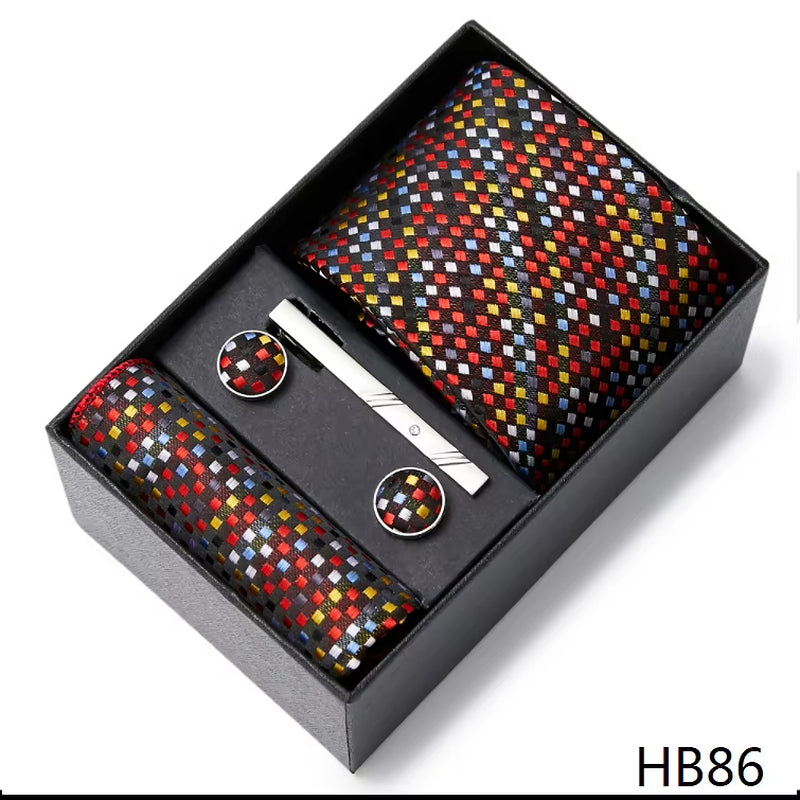 Brand Fashion Tie Pocket Squares Cufflink Set Necktie Blue Striped Man Wedding Accessories Fit Workplace Holiday Gift Box
