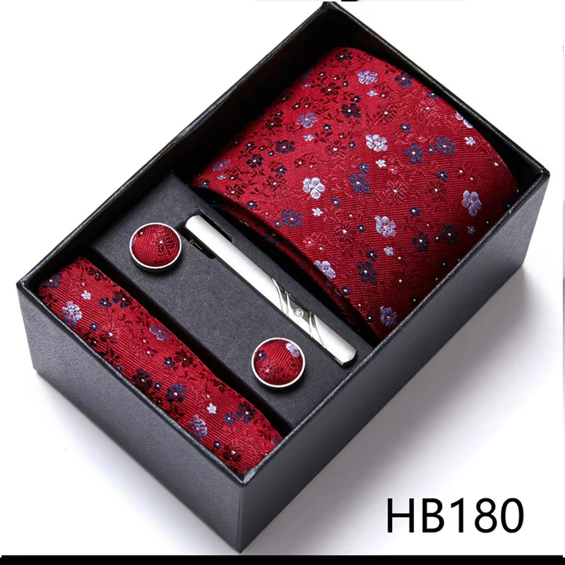 Brand Fashion Tie Pocket Squares Cufflink Set Necktie Blue Striped Man Wedding Accessories Fit Workplace Holiday Gift Box