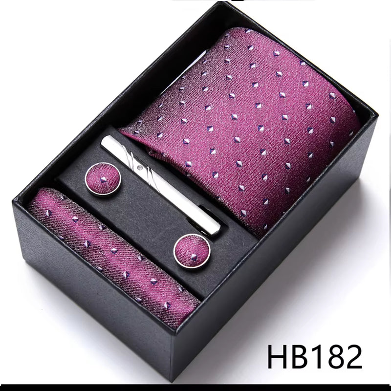 Brand Fashion Tie Pocket Squares Cufflink Set Necktie Blue Striped Man Wedding Accessories Fit Workplace Holiday Gift Box