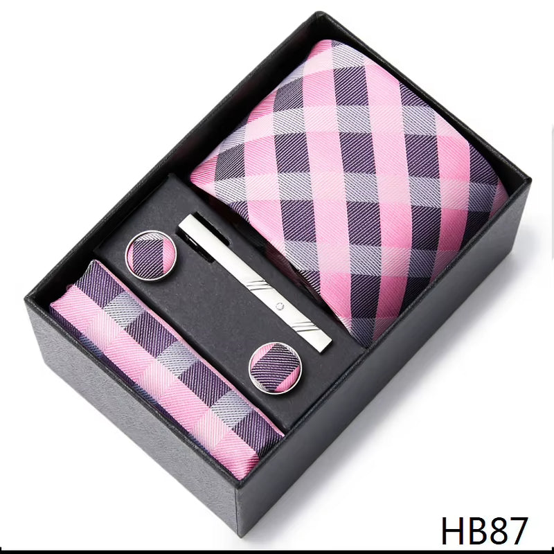 Brand Fashion Tie Pocket Squares Cufflink Set Necktie Blue Striped Man Wedding Accessories Fit Workplace Holiday Gift Box