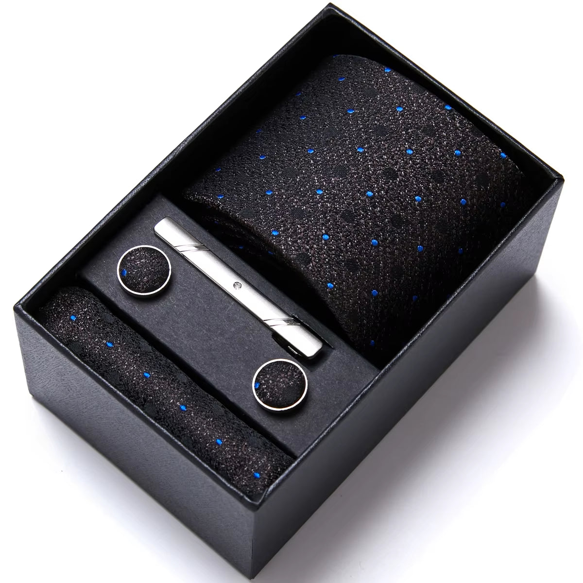 Brand Fashion Tie Pocket Squares Cufflink Set Necktie Blue Striped Man Wedding Accessories Fit Workplace Holiday Gift Box