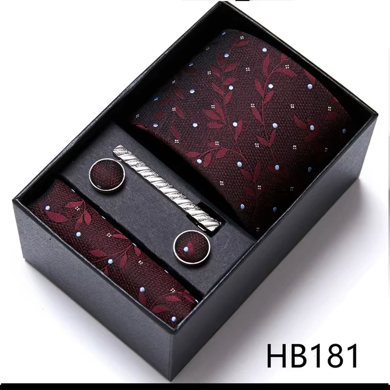 Brand Fashion Tie Pocket Squares Cufflink Set Necktie Blue Striped Man Wedding Accessories Fit Workplace Holiday Gift Box