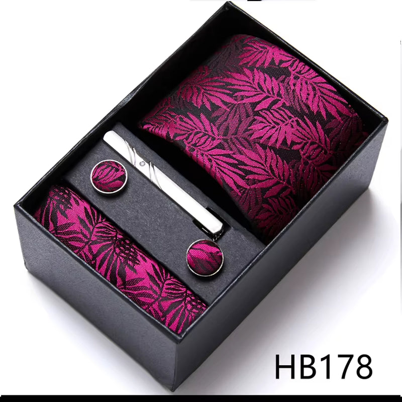 Brand Fashion Tie Pocket Squares Cufflink Set Necktie Blue Striped Man Wedding Accessories Fit Workplace Holiday Gift Box