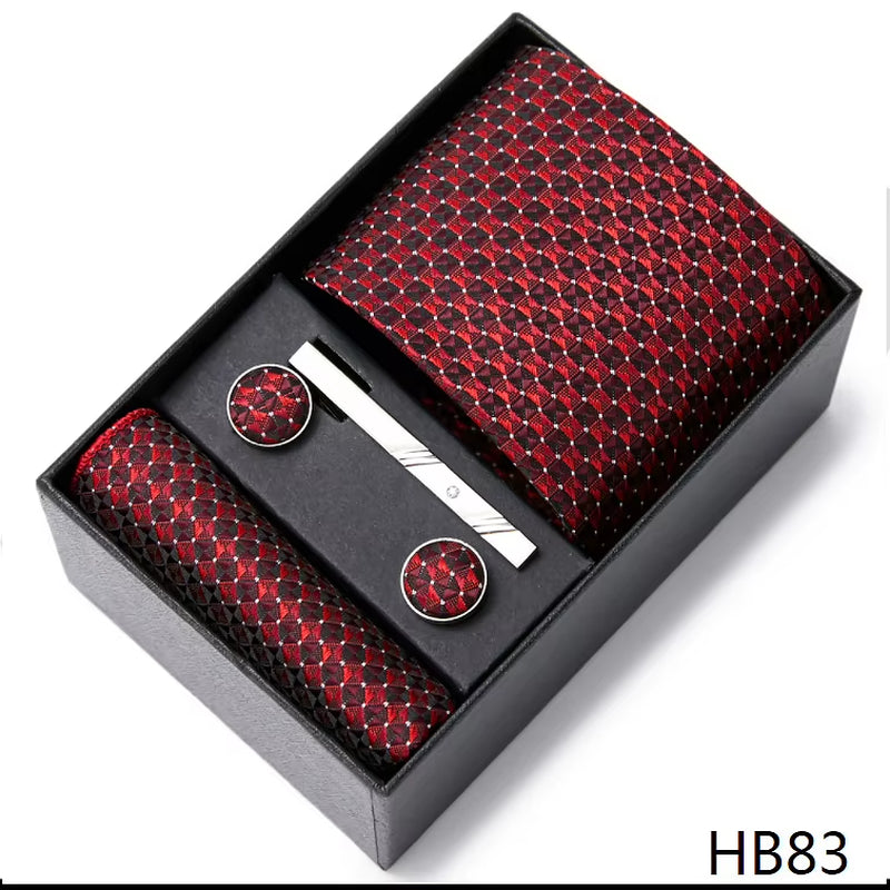 Brand Fashion Tie Pocket Squares Cufflink Set Necktie Blue Striped Man Wedding Accessories Fit Workplace Holiday Gift Box