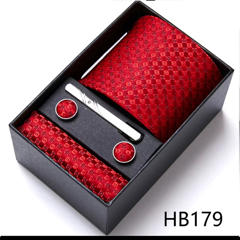 Brand Fashion Tie Pocket Squares Cufflink Set Necktie Blue Striped Man Wedding Accessories Fit Workplace Holiday Gift Box
