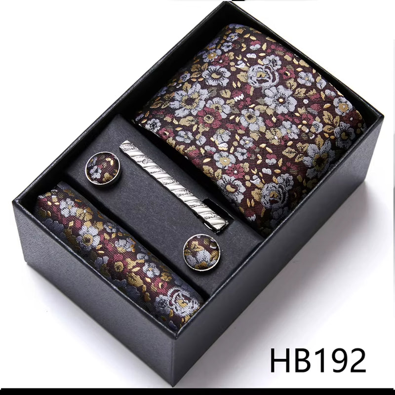 Brand Fashion Tie Pocket Squares Cufflink Set Necktie Blue Striped Man Wedding Accessories Fit Workplace Holiday Gift Box