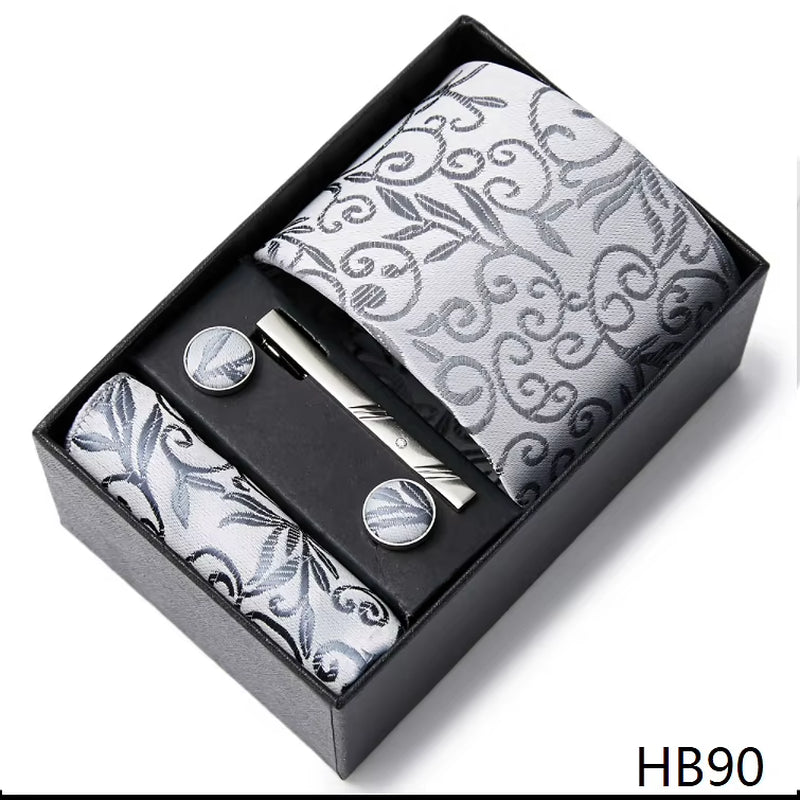 Brand Fashion Tie Pocket Squares Cufflink Set Necktie Blue Striped Man Wedding Accessories Fit Workplace Holiday Gift Box